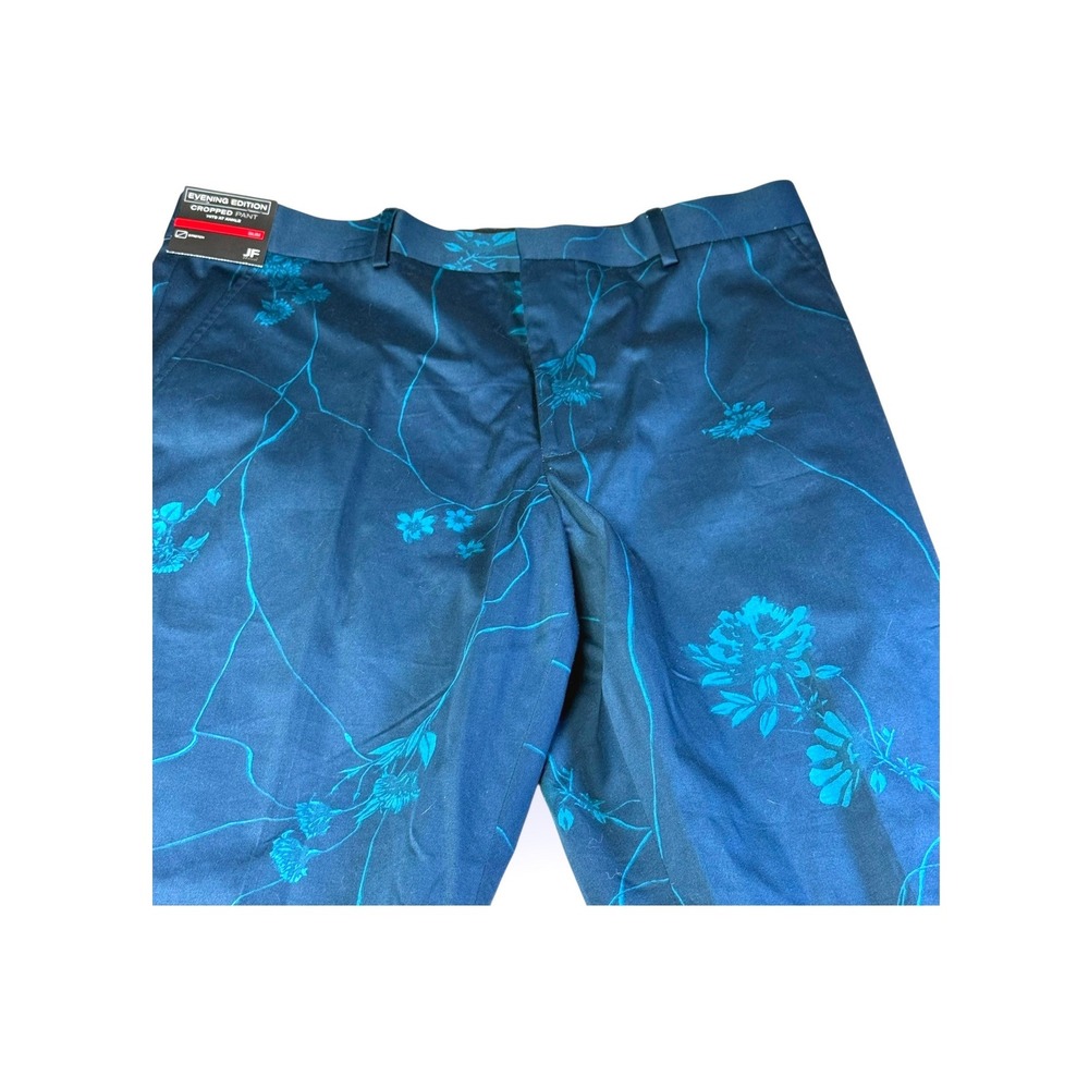 NWT JF J. Ferrar Teal‎ Marble Floral Print Slim Fit Cropped Pants 38 REG